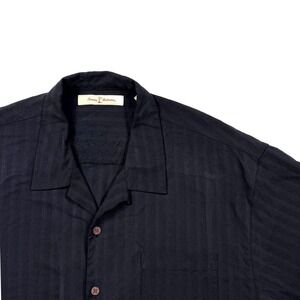 Tommy Bahama Mens XL Black 100% Silk Tonal Stripe Short Sleeve Camp Shirt